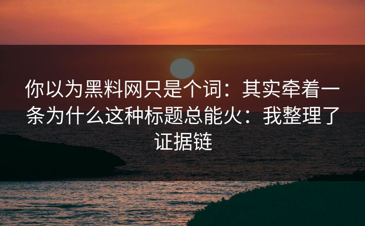 你以为黑料网只是个词：其实牵着一条为什么这种标题总能火：我整理了证据链